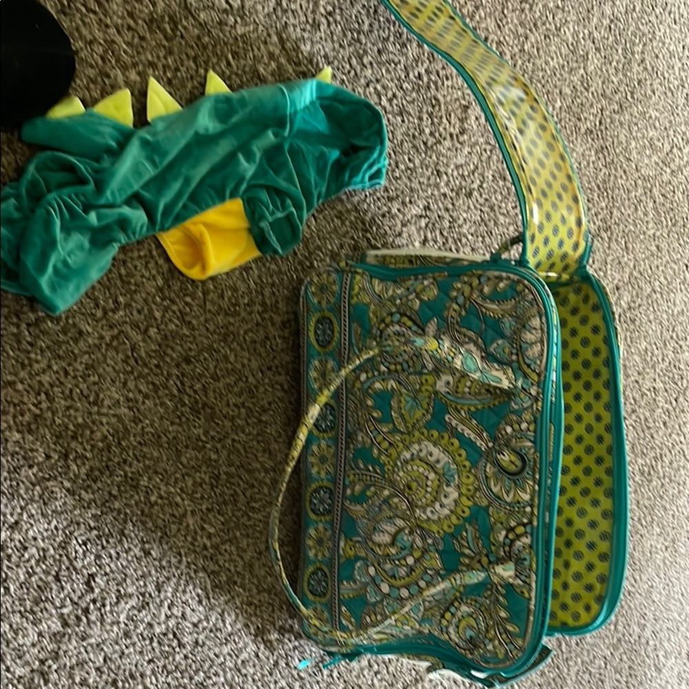 Vera Bradley Green and Yellow Tote Bag with Elegant Embroidery